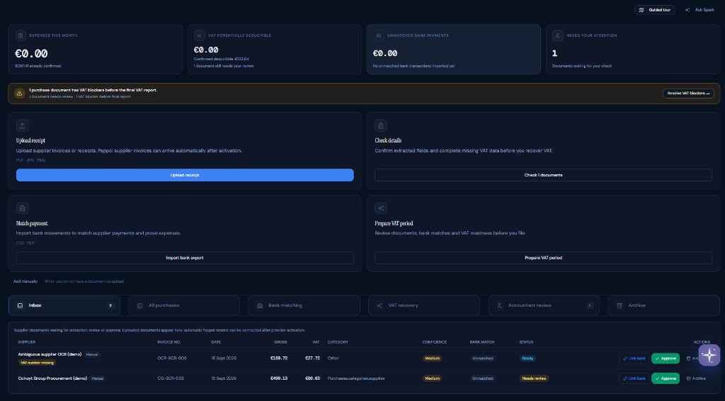 Purchases — upload, review and VAT readiness